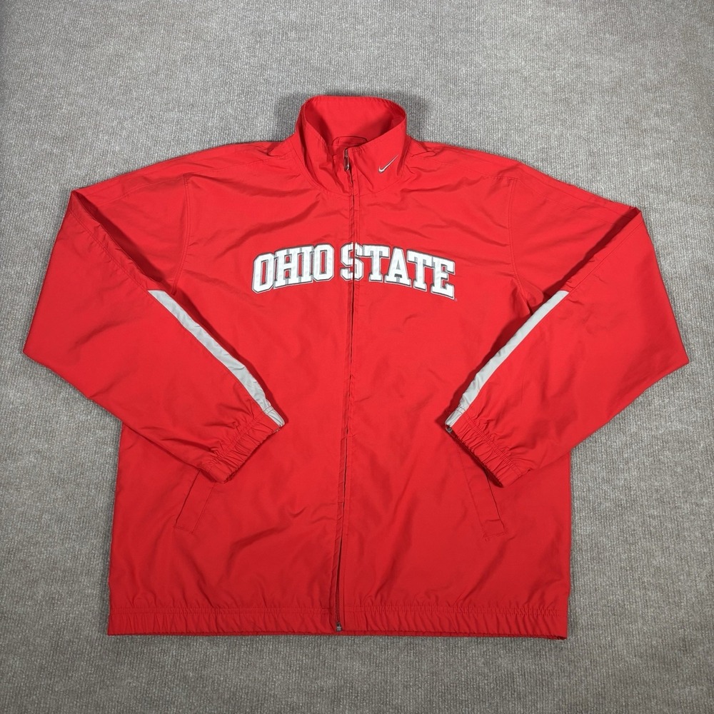 Vintage Nike Ohio State Buckeyes Jacket‎ Mens L Full Zip Red Lined Spellout Logo